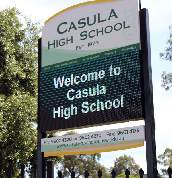 Sign out the front of Casula High School