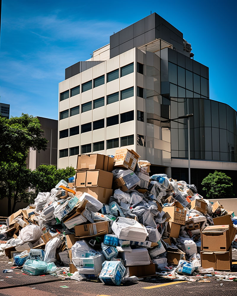 A pile of commercial waste ready for disposal